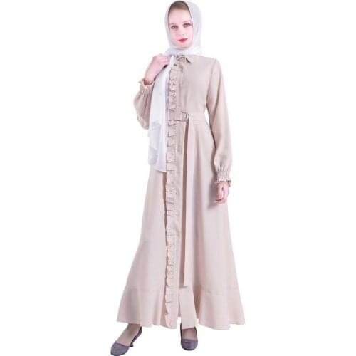 Turkey Modest Muslim Shirt Dress Women Lapel Ruffle Lace-up Islamic Moroccan Kaftan Office Lady Maxi Dubai Kimono Robe Vestidos