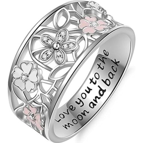 Fine Jewelry Rings For Women Pink Flowers Hollow Simple Rings Bridal Wedding Engagement Bands Birthday Gift Accessories