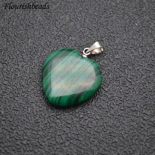 Cute Heart Shape Natural Malachite Metal Clasps Pendant Gemstone Materials Fine Jewelry Necklace Makings DIY Supplies 15mm 20mm