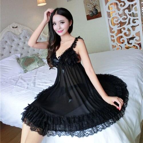 Charming Lingerie Lace NightShirt With T-back Intimate Sleepwear Sexy Women Gauze Nightwear Nightdress Nightie temptation