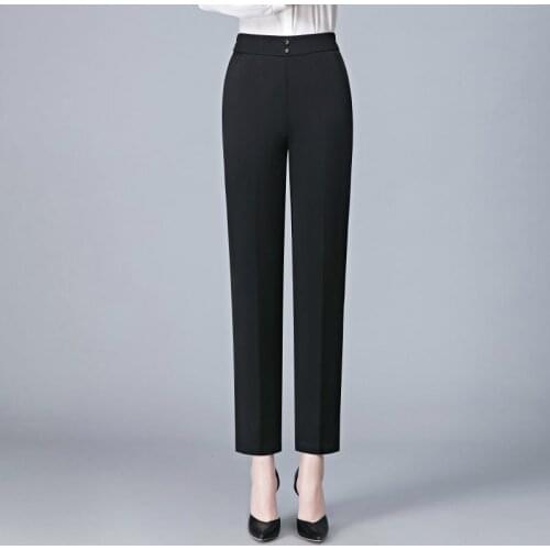 Women Fashion Office Wear Straight Pants Elegant High Waisted Pockets Female Ankle Length Trousers Mujer Plus Size 5XL