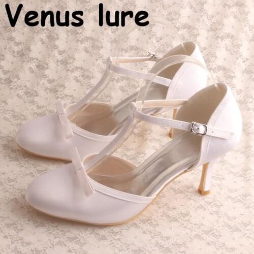 Custom Handmade Womens T-strap Shoes Wedding High Heeled White Pumps