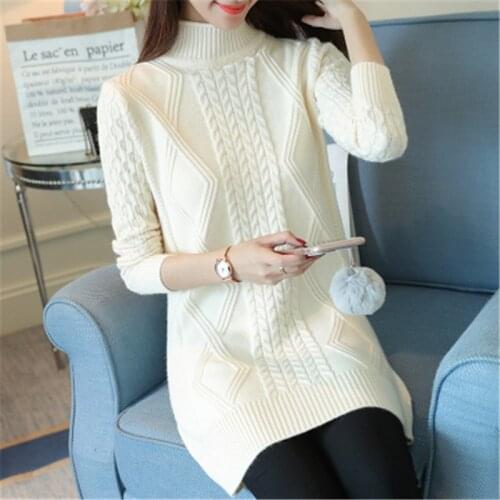 2019 Women Winter Sweaters Turtleneck Long-sleeved Jumpers New Warm Cashmere Knitted Pullovers Korean Long Dress 3XL PZ1236