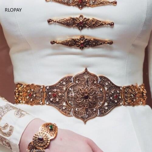 Tradational Caucasus Bridal Belts with Crystals Long Chain Women Waist Chains In Dark Gold Luxury Ethnic Bride Accessories