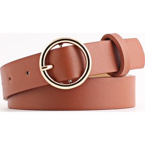 Womens Golden circle pin buckle PU Leather Belt high quality Jeans waistband Casual fashion wild artificial leather p94