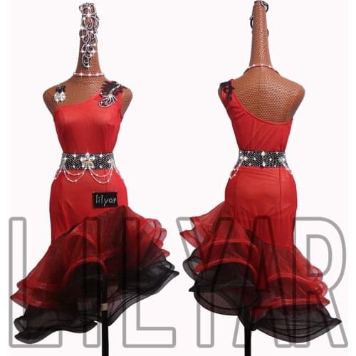 New Latin Dance Dress Competition Dress Costumes Skirt Performing Dress Adult Customize Children Red Matador Skirt Split Skirtes