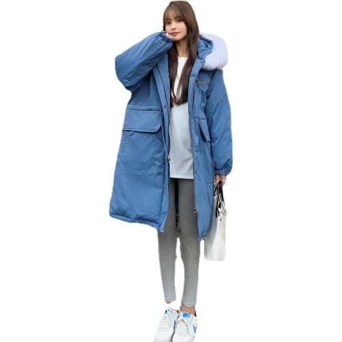 Women Winter Hooded Faux Fur Collar Big Pocket Drawstring Long Coat Puffer Jacket Cotton Padded Parkas Outwear Overcoat