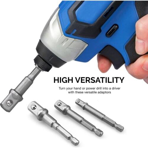 3 PCS Hex Wrench Drive Power Shank Drill Socket Adapter Bit Adaptor Set 1/4 3/8 1/2 Screwdriver Tools