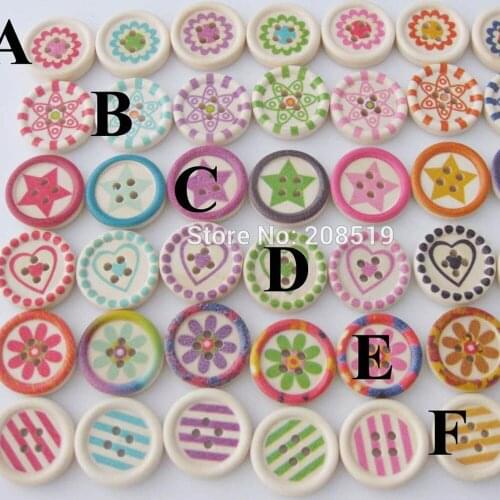 WBNKAE 100pcs 2CM Round Shape Printed Wood Buttons 4 Holes DIY Sewing For Garment or Scrapbooking