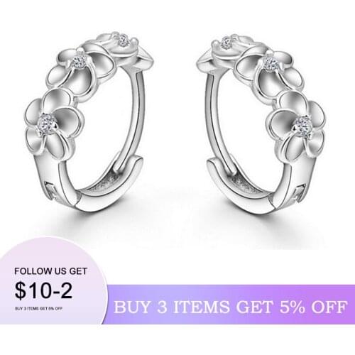 Authentic Hot 925 sterling silver Women Stud Earring Flower Design Crystal Inlay Ear Jewelry 2021 New