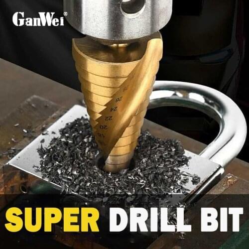 GanWei 3PCS 3-12mm 4-12mm 4-20mm HSS Straight Groove Step Drill Bit Hexagonal Handle Titanium Coated Metal Core Drill Bit Set