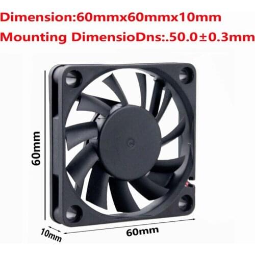 1 Piece Gdstime 60x60x10mm 12V Dupont 2Pin 6010 CPU Motor DC Brushless Cooling Fan 60mm x 10mm 6cm PC Case Chip Cooler