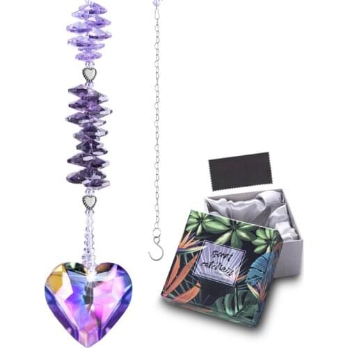 H&D Rainbow Maker Hanging Crystal Suncatcher Glass Facted Heart Prisms Pendant for Window,Gifts for Christmas Wedding (Purple)