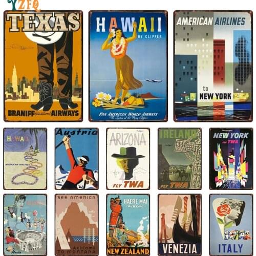 Italy Twa Hawaii New York City Sign Vintage Metal Plaque Plates Decor For Pub Bar Home Tin Gift Decoration Poster DU-11003B