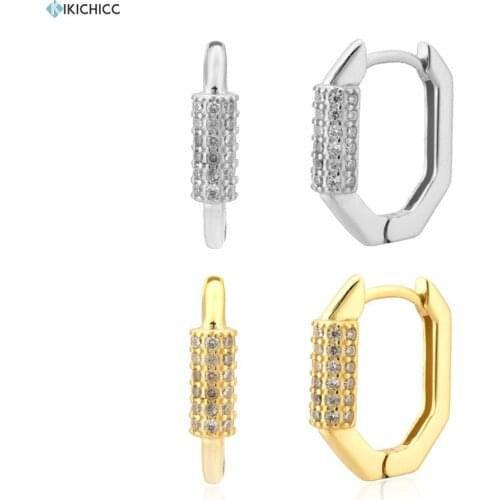 KIKICHICC 925 Sterling Silver Gold 8.5mm Zircon Pave Hoops Earring Circle Geometric Oval Loops Piercing Pendiente Jewels