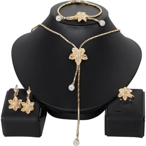 Dubai gold color Copper wedding jewelry sets for woman Necklace Earrings Bridal African Beads Jewelry Set Wholesale