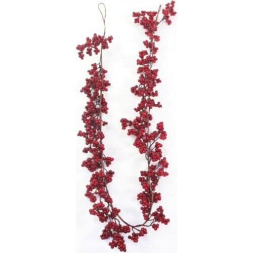 LBER 5.9 Ft Christmas Red Berry Garland Artificial Burgundy Red Pip Christmas Garland for Fireplace Decorations Holiday Decor