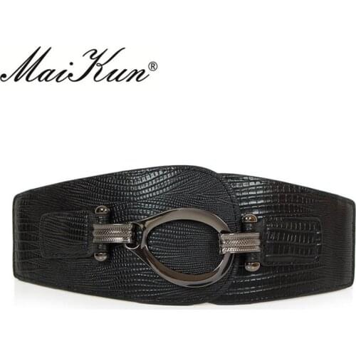 Luxury Snakeskin Belt For Women Dress Vintage Ladys PU Leather Ceinture for Skirt High Fashion Female Elastic Fabric Cummerbund