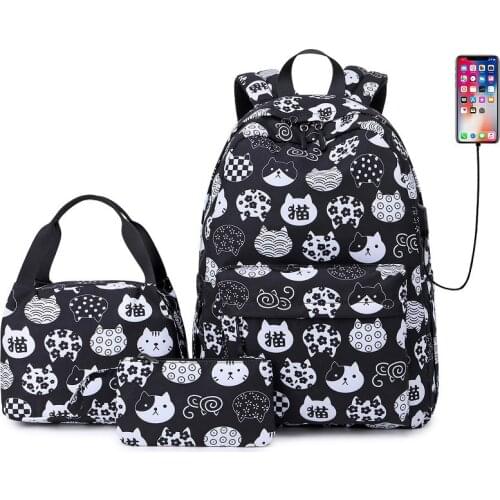 Cute Cat School backpack Set Lightweight Teen Girls Women Kids School Bags College Bookbag Fits 14 Inch Laptop Bag