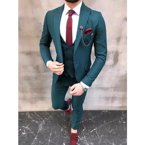 2021 Three Pieces Suit Men Peak Lapel Slim Fit Custom Made One Button Blazer Wedding Suits for Men Terno (Jacket +vest pants)