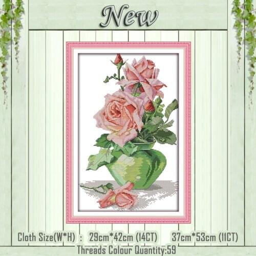 Rose and vase flowers decor painting counted printed on the canvas DMC 11CT 14CT kits DIY Cross Stitch embroidery needlework Set