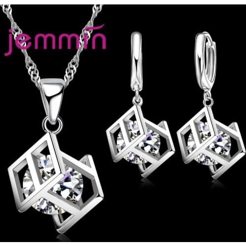 Bridal Jewelry Sets 925 Sterling Silver Crystal Geometric Necklaces for Women Wedding Jewelry Bijoux Christmas Gift