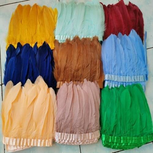 Wholesale 10Yards High Quality Natural Goose Feather Trim Fringe 13-18cm Dyed Goose Feather Ribbon Dress/Skirt DIY Accessories