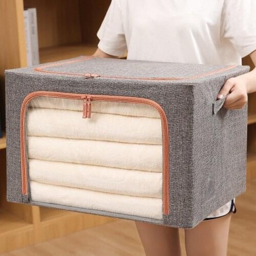 100L 4 Support Window Clothes Storage Box Transparent Foldable Cotton and Linen Cloth Art Storage Box Quilt Toy Storage Box