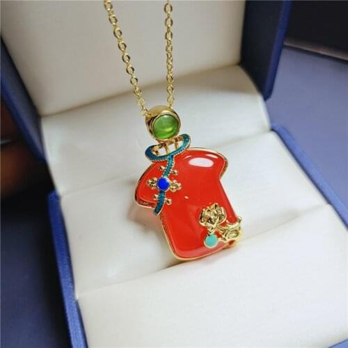 Koraba S925 Silver Inlaid Natural Chalcedony Pendant Necklace