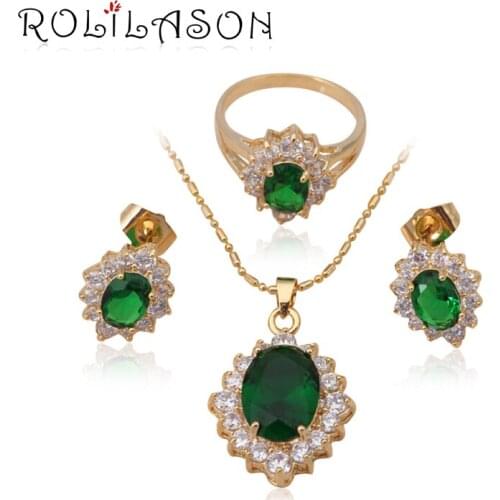Gold tone Necklaces & Pendants Earrings Peridot Sets jewelry Zircon Fashion jewelry Ring sz #6.5 #7.5 #8.75 JS186