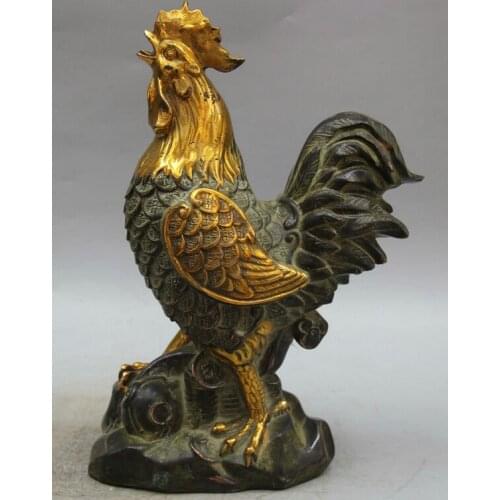 Song voge gem S1880 12" China Bronze Gild Wealth Fengshui Zodiac Year Rooster Cock Statue Sculpture