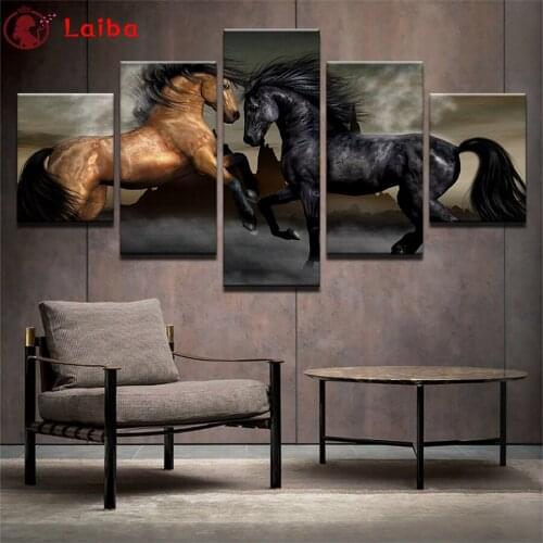 Full diamond painting Modern animal art, two running horses diamond embroidery 5D rhinestone mosaic diamond inlaid pattern5pcs
