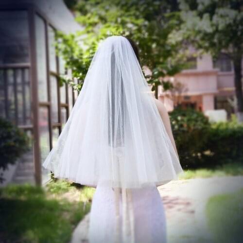 V26 Lace Edge White Ivory Two Layer Wedding Veil Long Bridal Veil Cheap Wedding Accessories Bride Veils Real Photos