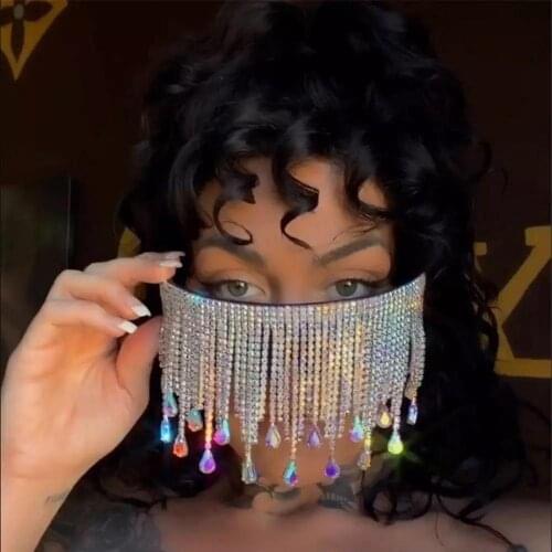 Trendy Crystal Sunglasses Rhinestones Tassel Dangle Rimless Eyewear Glasses