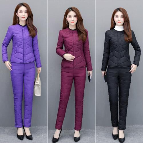 Down Two-piece Womens Jacket And Pants Winter Two Piece Outfits For Women Clothing
