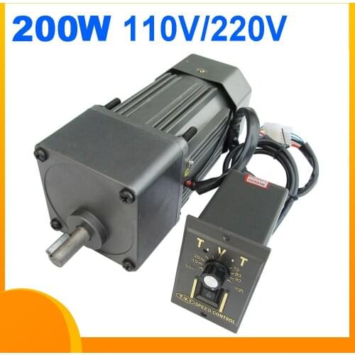 200W 0.75-450rpm Variable motor AC 110V 220V Low rpm geared motor Reducer box Induction motor Speed governor Adjustable CW CCW