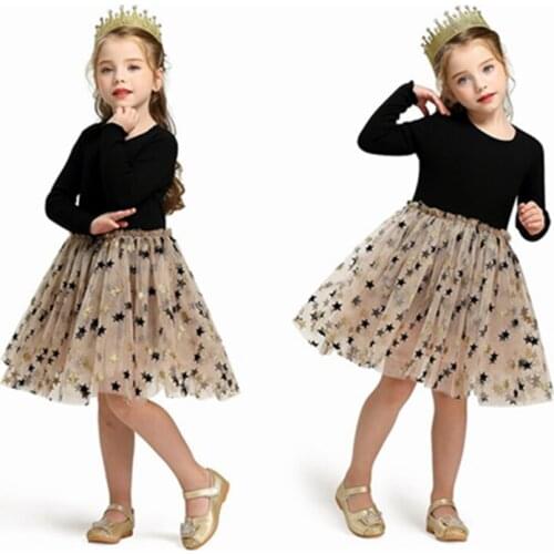 Christmas Wear Princess Girls Dress Long Sleeves Dresses Stars Print Little Girl Baby Clothes Children Birthday Clothing Casual