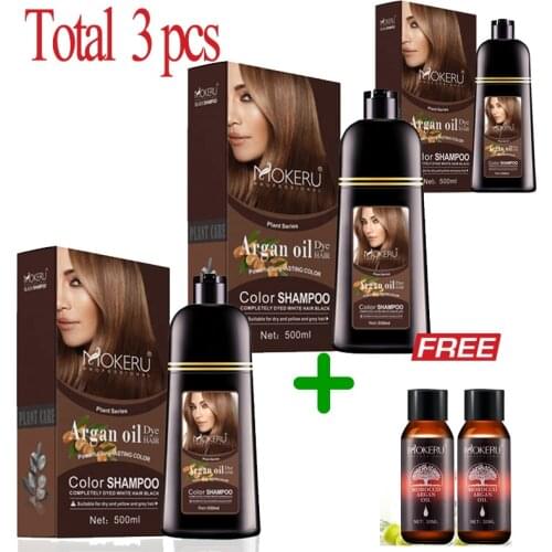 Mokeru 3pcs Natural Argan Oil Essence Permanent Hair Color Shampoo Long Lasting Hair Dye Shampoo For women professional hair dye