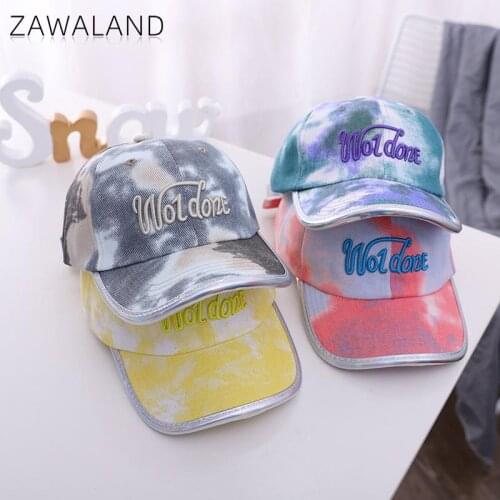 Zawaland Childrens Spring Summer Starry Tie-Dye Caps Fashion Letters Embroidery Hip Hop Hat Outdoor Casual Sun Hat Baseball Cap