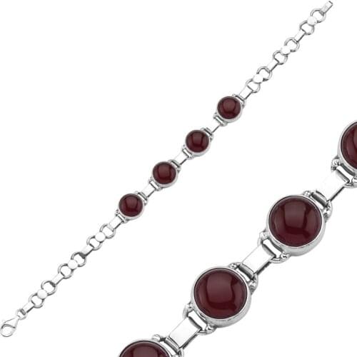 Silverlina Silver Red Agate Stone Handwork Bracelet