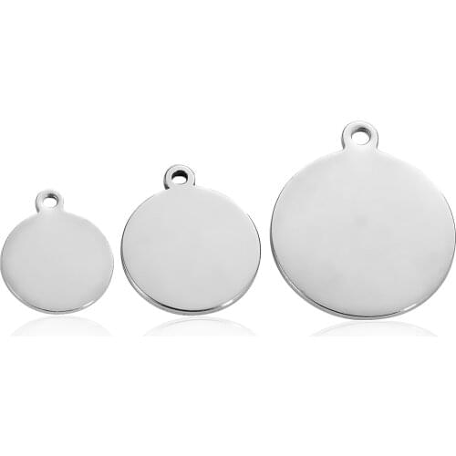 12/15/20mm Steel Round Charms Dog Tag Pendants Stamping Blanks For Necklaces DIY Jewelry Making wholesale 50pcs