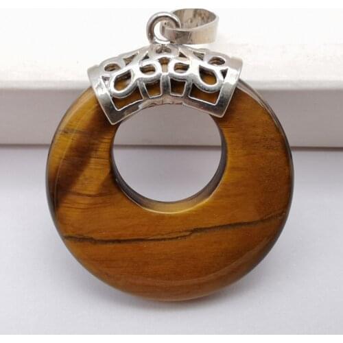 Tigereye Circle Stone Gem Pendant Jewelry For Gift S3152