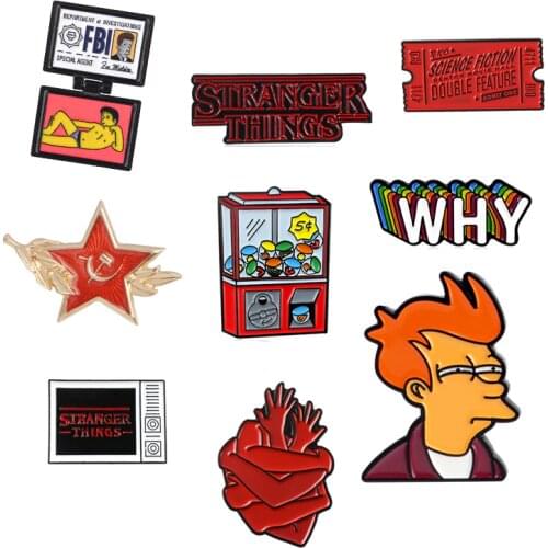 Vending machine five-pointed star TV rainbow letter WHY movie ticket cartoon human head rainbow old dinosaur metal enamel pins