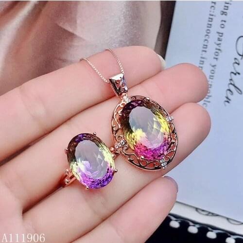 KJJEAXCMY boutique jewelry 925 sterling silver inlaid amethyst gemstone female ring necklace pendant 2 sets of new large ring fa