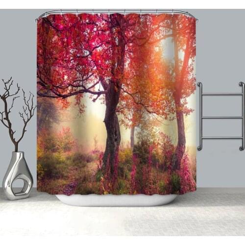 100% Polyester Fabric Custom Forest Trees Shower Curtain Modern Bathroom Curtain 180x200cm Waterproof HD Printing Bath Curtain