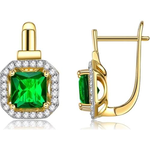 ZEMIOR Gold Plated Earrings For Women Geometric Square 5A Cubic Zirconia Stud Earring Fashion Jewelry Elegant Female Party Gift