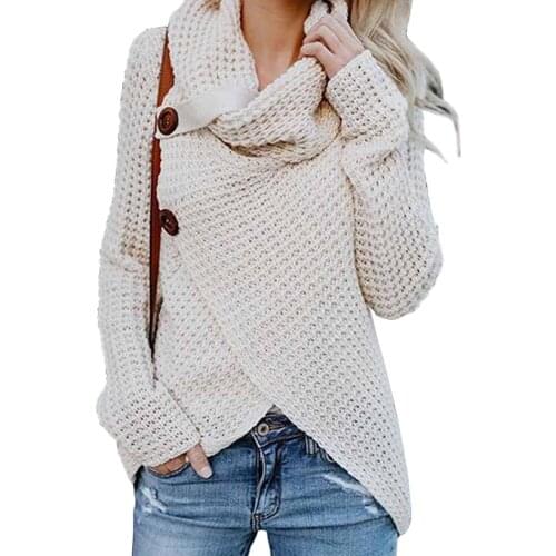 2018 Autumn Winter Long Sleeve High Neck Crochet Knitted Tops Women Sweater Loose Pullover Split Jumper