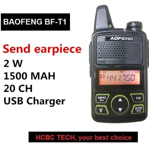 1PCS 100% Original BAOFENG BF T1 MINI Portable Two Way Radio BF-T1 UHF 20 Channel 1500MAH Ham Transceiver CB Radio+Earpiece