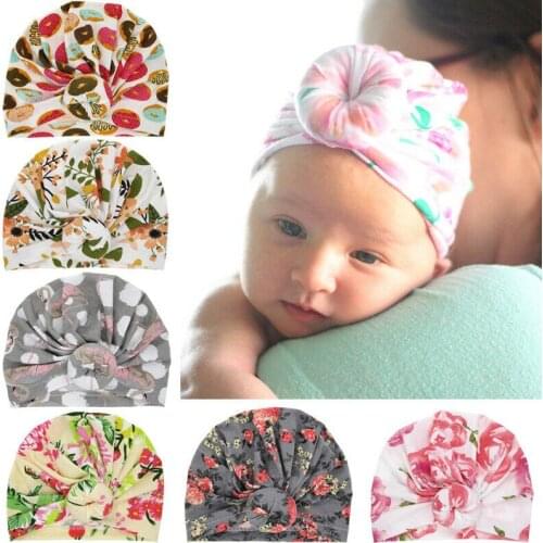 2019 Infant Baby Boy Girl Hats Floral Printed Rabbit Bow Knot Turban Hats Toddler Kid Boy Girl Cotton Blends Hat Lovely Soft Hat
