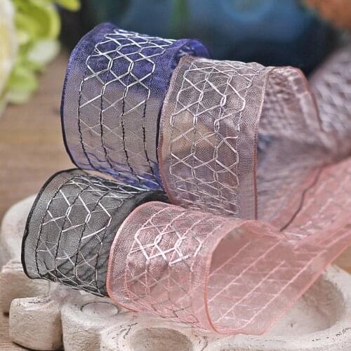 5yards 38mm Silver Stripe Jumper Snow Yarn Organza Satin Ribbon for DIY Hair Accessories Gift Bouquet Packaging Wedding Decor